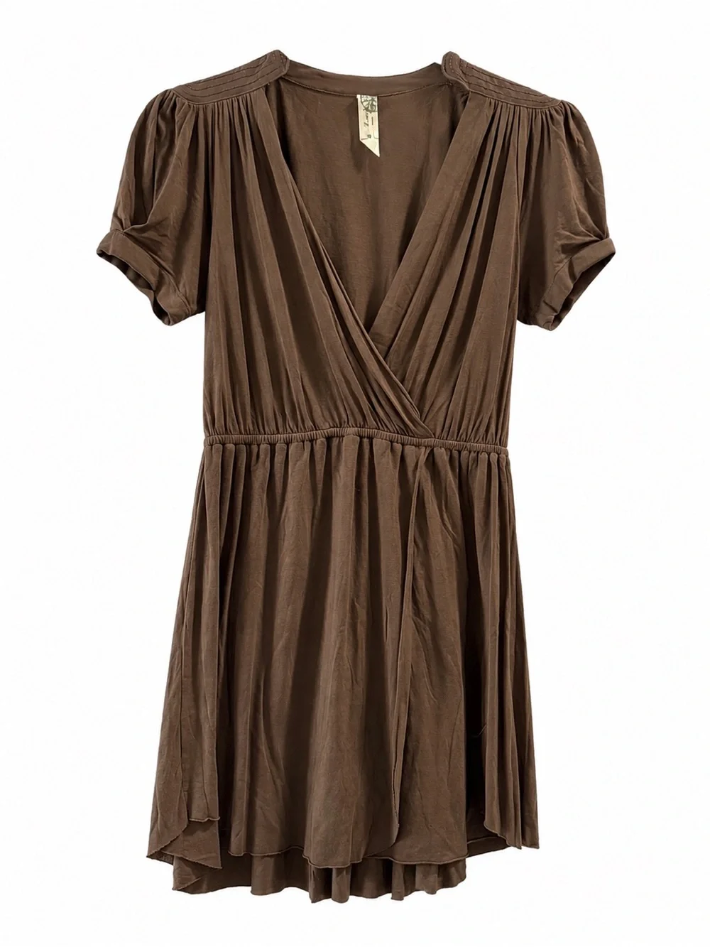 Free People Brown Surplice Wrap Mini Dress Short Sleeve Boho Romantic